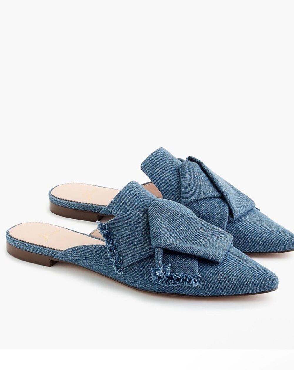 J.Crew Blue Denim Pointed Toe Slip-On Mule Flats w/ Bow Fringe, Women's 7 Chic